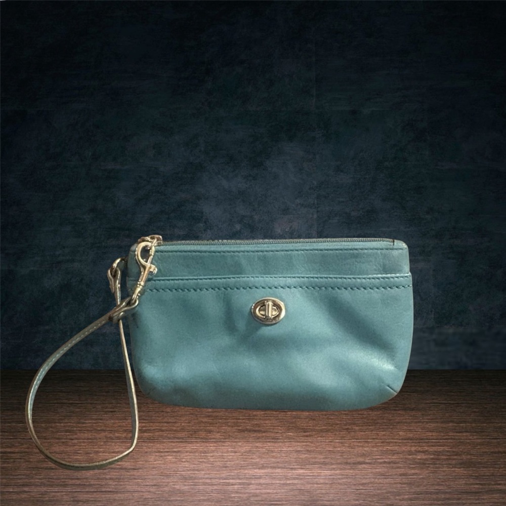 🌺VINTAGE COACH TURQUOISE CAMPBELL LEATHER MEDIUM WRISTLET EUC.